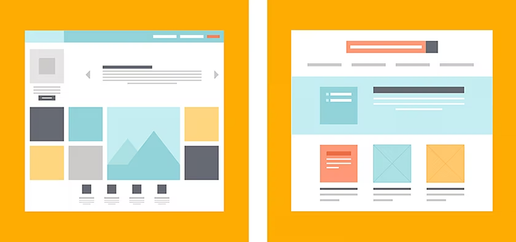 Two wireframe layouts for a website design side by side