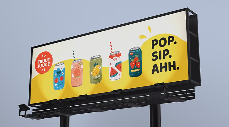 A fruit juice ad on a large billboard