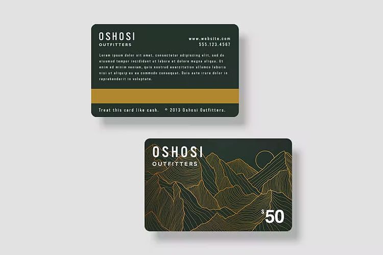 The front and back of a custom gift card design