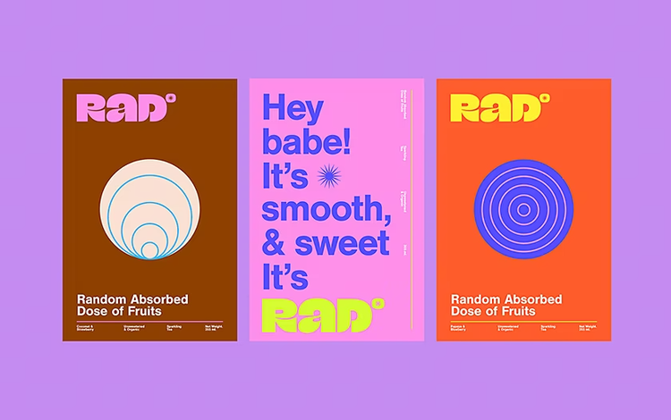 Three colorful fruit drink print ads side by side