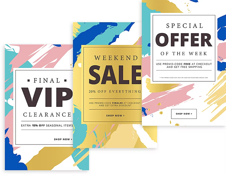 3 stacked examples of email designs