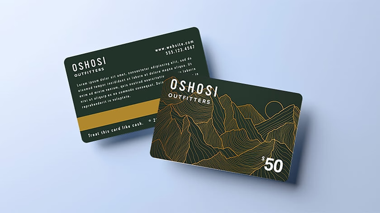 The front and back of a custom gift card design