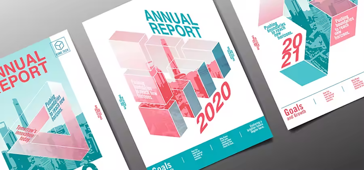 Multiple annual reports side by side