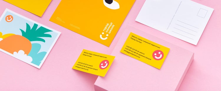 Business cards laid out in eye-catching way