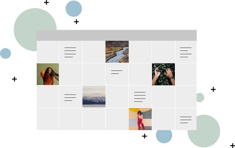 Editorial calendar example with some days filled in with images or example text