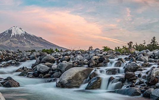 A long exposure photo of a river.