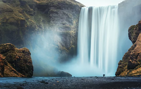 A long exposure photo of a waterfall.
