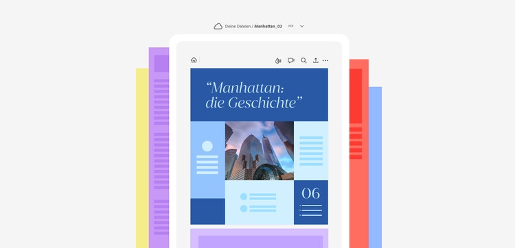 Ein PDF zur Geschichte Manhattans ist auf einem Tablet geöffnet.