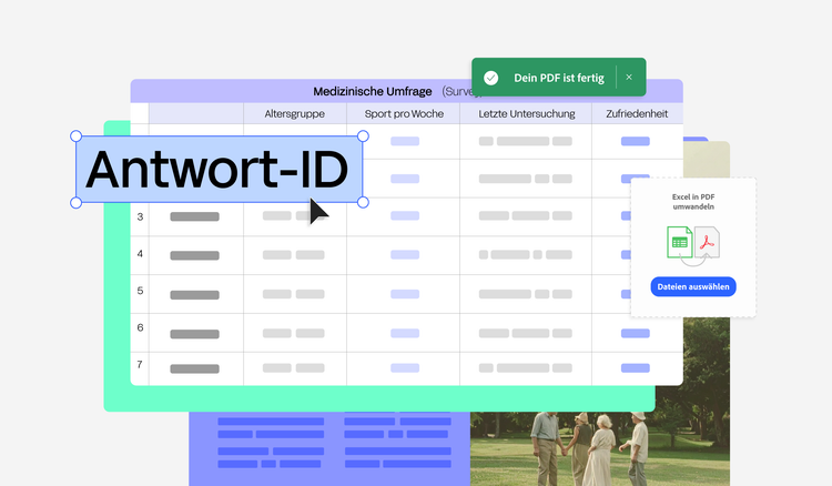 Grafische Darstellung von einem Formular für eine medizinische Umfrage in Excel, das gerade in PDF konvertiert wurde.