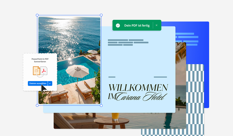 Eine PowerPoint-Präsentation zu einem Hotel am Meer wurde gerade in PDF umgewandelt.