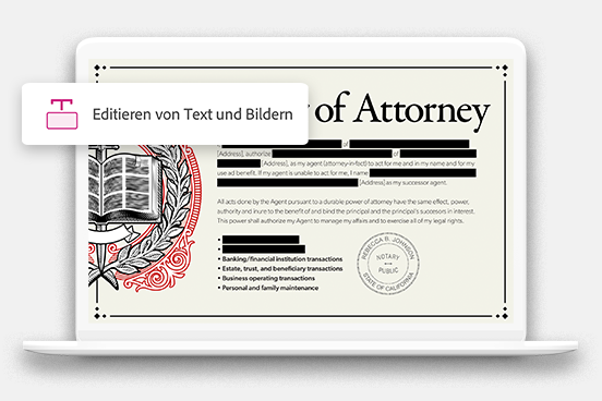 Bild einer Vollmacht. Das Tool „Text und Bilder schwärzen“ wird angezeigt.