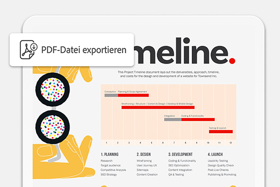 Bild einer Präsentation mit Zeitleiste. Das Tool „PDF exportieren“ wird angezeigt.