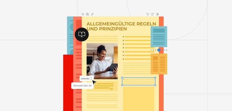 Illustration eines Textdokuments über Harvard Zitierweise mit den Adobe Acrobat Onlinetools.