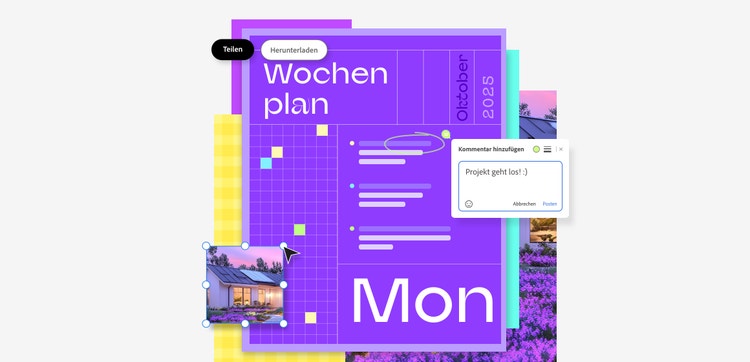 Beispiel-Wochenplan, jemand hat einen Kommentar „Projekt geht los!“ hinterlassen.