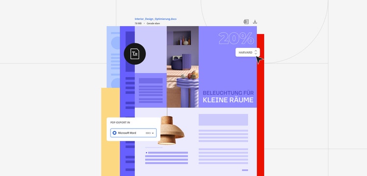 Illustration eines Textdokuments zum Thema Zitierregeln mit den Adobe Acrobat Onlinetools