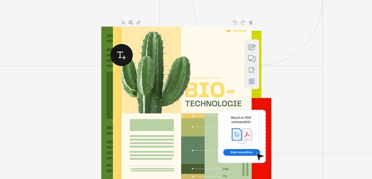 Illustration eines Textdokuments mit den Adobe Acrobat Onlinetools