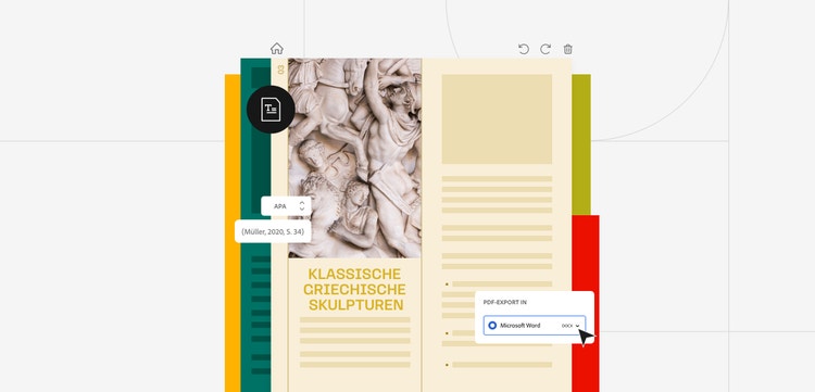 Illustration eines Textdokuments über APA zitieren mit den Adobe Acrobat Onlinetools