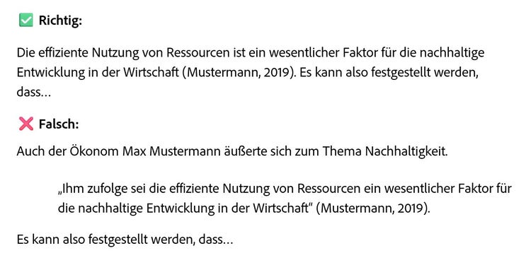 Beispiele für eine richtige und falsche Paraphrase