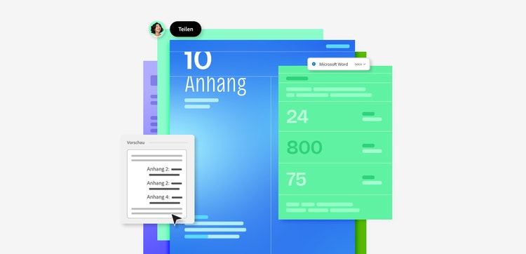 Beispiel-PDF mit dem Titel Anhang, im Vordergrund ein Vorschau-Feld für das Anhangsverzeichnis.