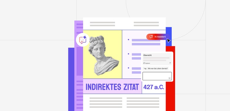 Illustration eines Textdokuments zum Thema indirektes Zitat mit den Adobe Acrobat Onlinetools