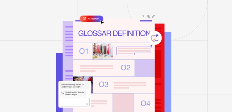 Illustration eines Textdokuments zum Thema Glossar mit den Adobe Acrobat Onlinetools