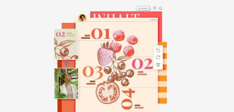 Nummeriertes Inhaltsverzeichnis, aber statt Text Zeichnungen von Früchten und Gemüse.