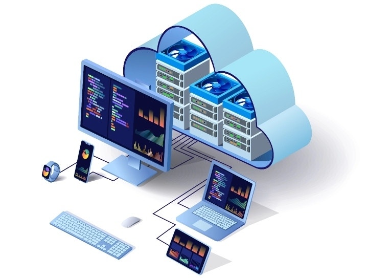 Illustration verschiedener Endgeräte, von denen alle für Backup-Storage mit der Cloud verknüpft sind