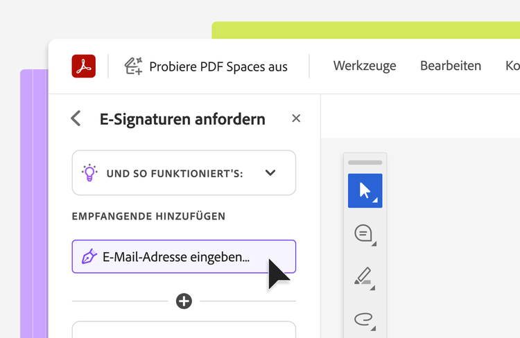 Screenshot von der Oberfläche von Adobe Acrobat. Das Tool Zertifikate verwenden ist geöffnet und die Funktion Digital signieren ausgewählt.