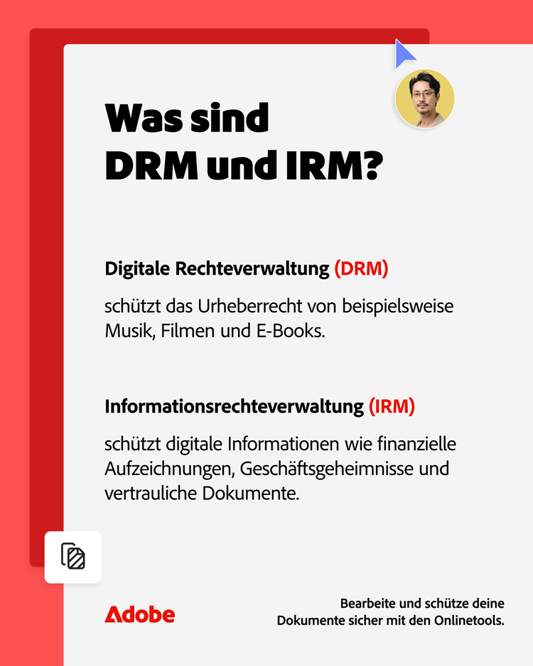 Grafik mit der Definition von digitaler Rechteverwaltung und Informationsrechteverwaltung.