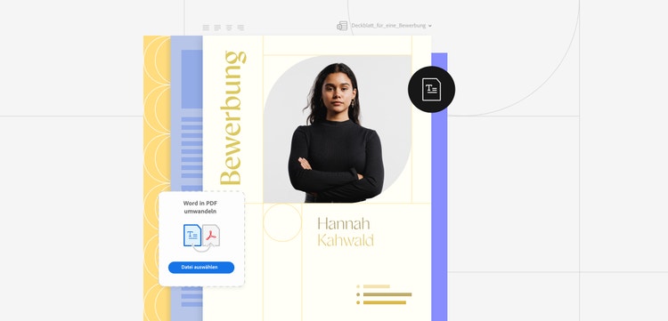 Illustration eines Deckblattes für eine Bewerbung mit den Adobe Acrobat Onlinetools