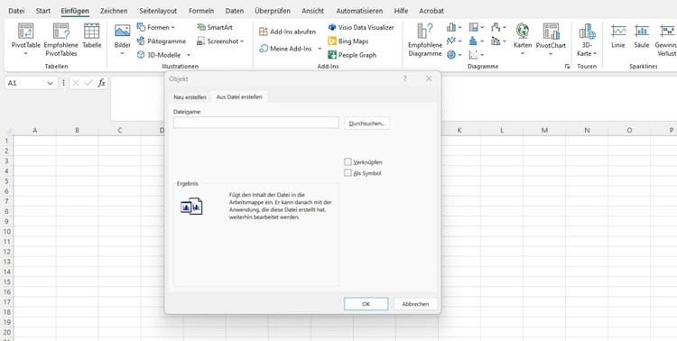 PDF als Objekt in Excel einfügen.