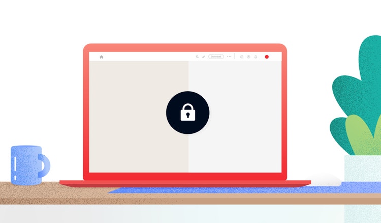 Illustration eines Laptops, auf dem die Datensicherheit durch ein Schloss symbolisiert wird.