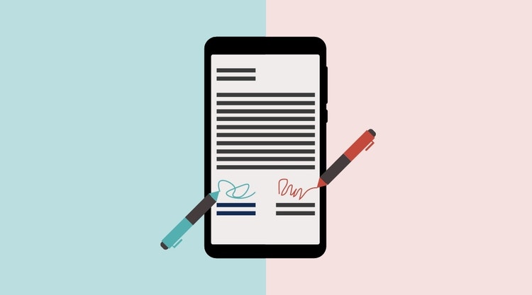 Illustration einer digitalen Unterschrift auf einem Tablet.