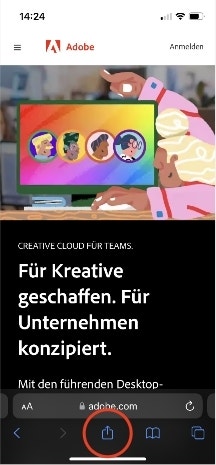 Screenshot einer Adobe Website in der mobilen Ansicht.