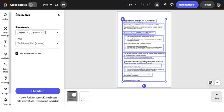 Das Dokument „Kopieren von Inhalten aus PDF-Dateien
