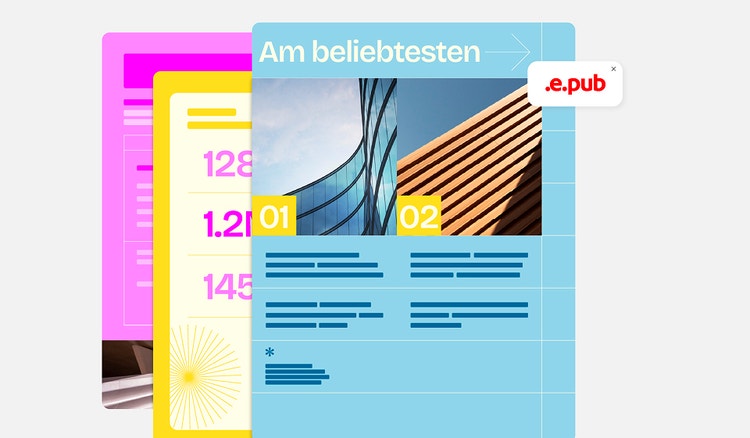 Das Bild zeigt mehrere Seiten einer EPUB-Datei mit dem Titel „am beliebtesten”.