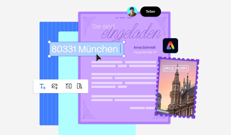 Grafische Darstellung eines Briefs, der gerade digital bearbeitet wird.