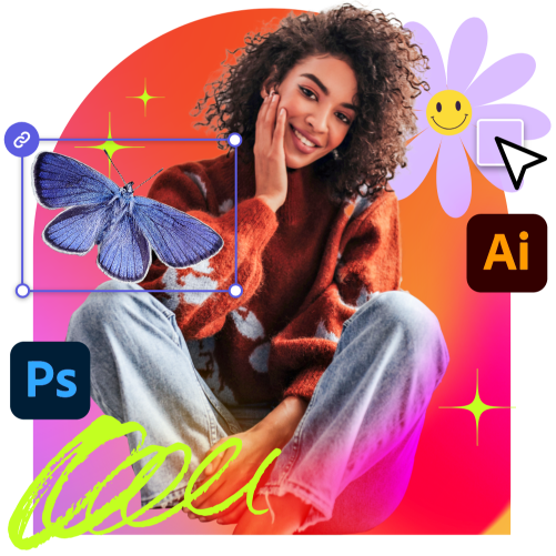 Frau mit Blume und Schmetterling