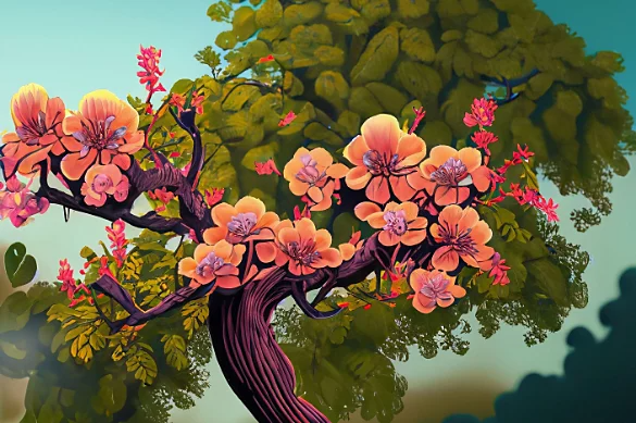 Baum mit rosaroten Blumen