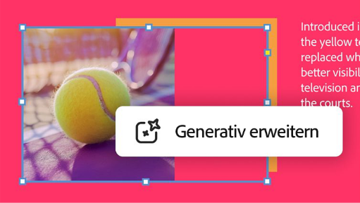 Farbenfrohes Bild eines Tennisballs, das mit der Funktion „Generatives Erweitern“ vergrößert wird
