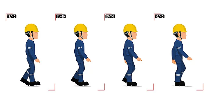 Animation reel of a construction worker walking in different poses.