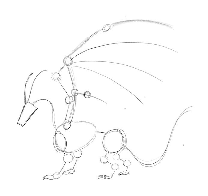 Strichzeichnung eines Drachen
