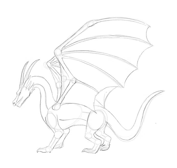Grobe Skizze eines Drachen
