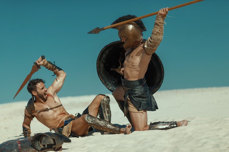 Kampfszene mit zwei Gladiatoren