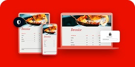 Smartphone und Tablet mit PDF-Dokumenten und einer Speicheroberfläche auf rotem Hintergrund – Illustration zur Sicherung von PDF-Dokumenten und Daten mit wenigen Klicks