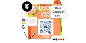 Buntes Event-Plakat mit QR-Code und dem Text „Visitors" – Illustration zur einfachen Erstellung und zum Teilen von QR-Codes.