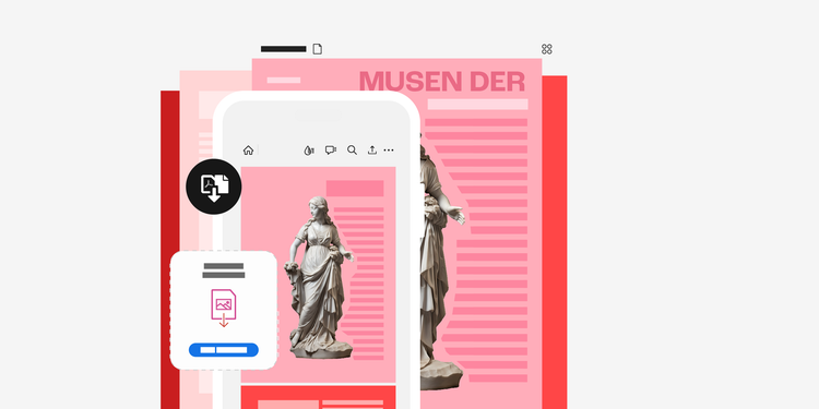 Bearbeitungsoberfläche mit einer Statue und dem Text „MUSEN DER" – Illustration zur Umwandlung von Bildern oder gescannten Dokumenten in bearbeitbaren Text.