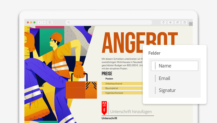 PDF Formulare erstellen mit Acrobat: Bild zeigt Laptop mit PDF-Datei, auf der Formularfelder erstellt werden.