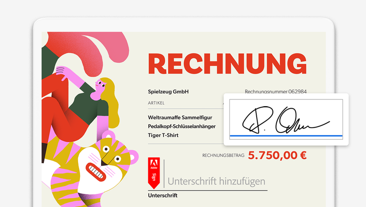 PDF ausfüllen mit Acrobat: Bild zeigt Laptop mit PDF-Datei, die unterschrieben wird.
