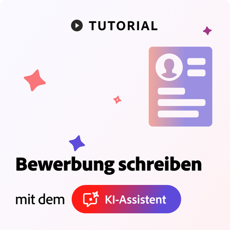 https://main--dc--adobecom.aem.live/de/dc-shared/fragments/modals/videos/acrobat/generative-ai-pdf/bewerbung-schreiben#schreiben | Tutorialvideo zeigt, wie der KI-Assistent von Adobe Acrobat bei dem Schreiben einer Bewerbung unterstützen kann. | :play-medium